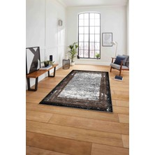 Napoli Home Çerçeveli Klasik Modern Yıkanabilir Kaymaz Yolluk Mutfak Salon Halısı, Çerçeveli-127-Kahve,