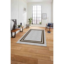 Napoli Home Çerçeveli Kenar Çizgi Desenli Yıkanabilir Kaymaz Yolluk Mutfak Salon Halısı, Çerçeveli-56-Kahve,