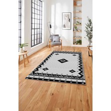 Napoli Home Baskılı Etnik Sade Model Yıkanabilir Kaymaz Yolluk Mutfak Salon Halısı, Etnik-22-Gri,