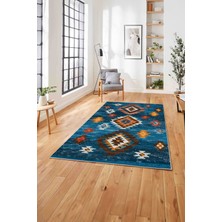 Napoli Home Baskılı Etnik Geleneksel Model Yıkanabilir Kaymaz Yolluk Mutfak Salon Halısı, Etnik-21-Mavi,