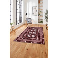 Napoli Home Baskılı Etnik Vektörel Desen Yıkanabilir Kaymaz Yolluk Mutfak Salon Halısı, Etnik-26-Bordo,