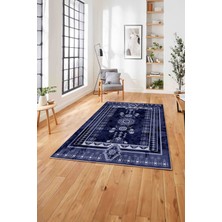 Napoli Home Baskılı Etnik Vektörel Desenli Yıkanabilir Kaymaz Yolluk Mutfak Salon Halısı, Etnik-35-Lacivert,