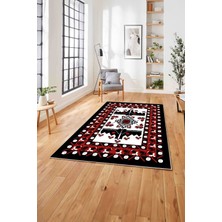 Napoli Home Etnik Afgan Model Dijital Baskılı Yıkanabilir Kaymaz Yolluk Mutfak Salon Halısı, Etnik-31-Kırmızı,