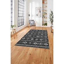 Napoli Home Baskılı Etnik Geleneksel Klasik Yıkanabilir Kaymaz Yolluk Mutfak Salon Halısı, Etnik-40-Gri,