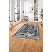 Napoli Home Baskılı Etnik Vektörel Desenli Yıkanabilir Kaymaz Yolluk Mutfak Salon Halısı, Etnik-35-Gri,