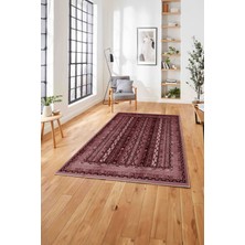 Napoli Home Etnik Model Dekoratif Baskılı Yıkanabilir Kaymaz Yolluk Mutfak Salon Halısı, Etnik-47-Bordo,