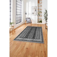 Napoli Home Etnik Model Dekoratif Baskılı Yıkanabilir Kaymaz Yolluk Mutfak Salon Halısı, Etnik-47-Gri,