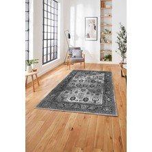 Napoli Home Baskılı Etnik Klasik Model Yıkanabilir Kaymaz Yolluk Mutfak Salon Halısı, Etnik-45-Gri,