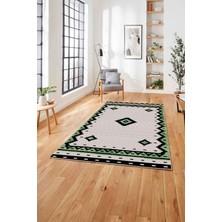 Napoli Home Baskılı Etnik Sade Model Yıkanabilir Kaymaz Yolluk Mutfak Salon Halısı, Etnik-22-Yeşil,