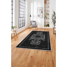 Napoli Home Etnik Desen Dekoratif Baskılı Yıkanabilir Kaymaz Yolluk Mutfak Salon Halısı, Etnik-32-Gri,