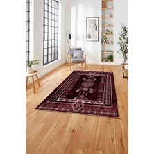 Napoli Home Baskılı Etnik Vektörel Desenli Yıkanabilir Kaymaz Yolluk Mutfak Salon Halısı, Etnik-35-Bordo,