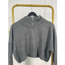 Moda 6752 Yarım Fermuarlı Boncuk Örme Triko Kazak