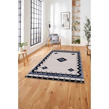 Napoli Home Baskılı Etnik Sade Model Yıkanabilir Kaymaz Yolluk Mutfak Salon Halısı, Etnik-22-Mavi,