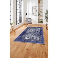 Napoli Home Baskılı Etnik Klasik Model Yıkanabilir Kaymaz Yolluk Mutfak Salon Halısı, Etnik-45-Lacivert,