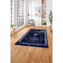 Napoli Home Baskılı Etnik Iskandinav Model Yıkanabilir Kaymaz Yolluk Mutfak Salon Halısı, Etnik-50-Lacivert,