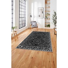 Napoli Home Baskılı Etnik Geleneksel Model Yıkanabilir Kaymaz Yolluk Mutfak Salon Halısı, Etnik-48-Gri,