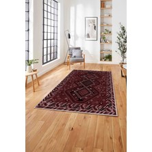 Napoli Home Baskılı Etnik Geleneksel Model Yıkanabilir Kaymaz Yolluk Mutfak Salon Halısı, Etnik-48-Bordo,