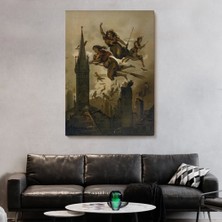 Marsilyan- Süpürgelerindeki Cadılar Evlerinin Çatılarının Üzerinden Uçuyor Duvar TABLOSU-6118