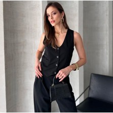 Kadın Bianca Yelekli Pantolonlu Takım, 4 Mevsim Scuba Krep Kadın Yelek Pantolon Takım