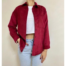 H&O Kadın Bordo Kadife Gömlek