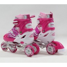 Pembe Ayarlanılabilir 2+2 Işıklı Metal Alıştırma Pateni Çanta Hediyeli Işıklı Paten
