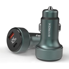 Syrox SC30T 3.1A 30W Pd Q.c. 3.0 1mt Type-C - Type-C Kablolu Dijital Ekranlı 1xtype-C + 1xusb-A Port Çıkışlı Hızlı Araç Şarj Cihazı - Siyah