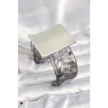 Ezo Concept Siyah Mermer Desen Akrilik Plastik Gümüş Kare Plaka Model Vintage Kadın Bilezik