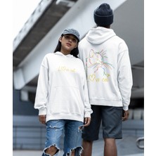 Terzili Giyin Love Cat Renkli Kedicik Baskılı Sevgili Sweatshirt 2'li Set
