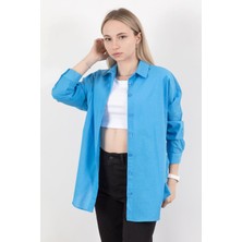 Kadın Uzun Kol Düz Basic Gömlek Mavi - 25715