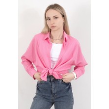 Kadın Uzun Kol Düz Basic Gömlek Pembe - 25715