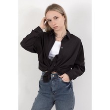 Kadın Uzun Kol Düz Basic Gömlek Siyah - 25715