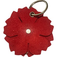 PİNKYLOLA -Çiçek Şeklinde Kırmızı & Sarı Suni Deri Mini Anahtarlık , Çanta Süsü  Bag Charm