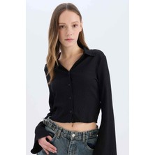 DeFacto Fitted Basic Düz Bürümcük Uzun Kollu Crop Gömlek A0012AX25SP