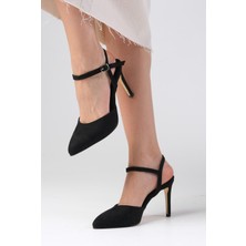 Mio Gusto Lucia Siyah Renk Süet Bilek Bantlı Yandan Tokalı Kadın Topuklu Ayakkabı