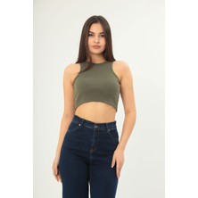 Fitilli Görünümlü Askılı Kalın Esnek Örme Basıc Crop