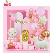 Yıldız ve Kedi Folyo Gold Yaş Folyolu Balonlu Iyi Ki Doğdun Yazılı Pembe Gold Doğum Günü Parti Seti