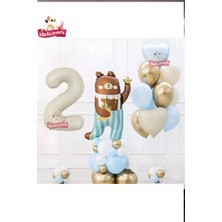 Sevimli Teddy Bear Ayı Folyolu Yaş Krem Folyolu Doğum Günü Parti Seti Süsü
