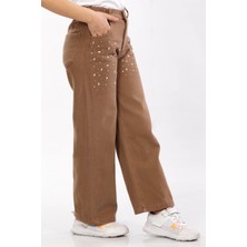 Modi Clas  Pamuk-Denim-Jeans-Taşlı-Palazzo-Yarım Lastikli-Kız Çocuk Pantolonu