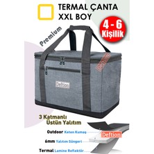 Deftion Premium 40 Litre Fermuarlı Keten Termoslu Kamp Piknik ve Plaj Çantası Termal Isı Yalıtımlı Çanta Gri 4-6 Kişilik