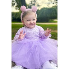 Alyra Kids Kız Çocuk Bebek Elbise Dantel Güpürlü Doğum Günü Parti Düğün Özel Gün Tüllü Tütü Astarlı Prenses Abiye Elbise Mor ALY0270