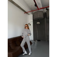 TKM-1105 Boyama Gri Oysh Kumaş Salaş Bluz Çimalı Havuç Pantolon Ikili Takım