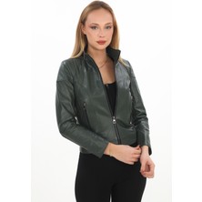 Kadın Fermuarlı Kısa Model Hakiki Deri Mont - 07