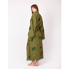 Bornoz ,plaj Kıyafeti,kimono , Kaftan ,sabahlık  Haki Kumaş Nazar Göz Detaylı