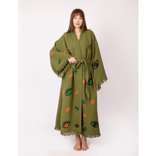 Bornoz ,plaj Kıyafeti,kimono , Kaftan ,sabahlık  Haki Kumaş Nazar Göz Detaylı