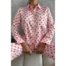 Cuore Rosa Gömlek Yaka Saten Uzun Pijama Takımı