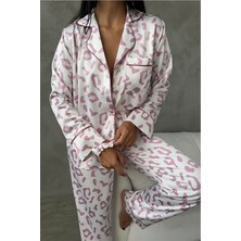 Leopardo Viola Saten Uzun Pijama Takımı