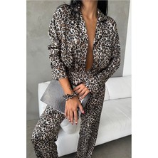 Leopardo Verde Saten Uzun Pijama Takımı
