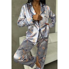 Fiori Color Lilla Saten Uzun Pijama Takımı