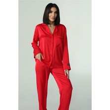 Nobiltà Della Notte Kırmızı Saten Uzun Pijama Takımı