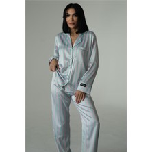 Strisce Lilla Menta Saten Uzun Pijama Takımı